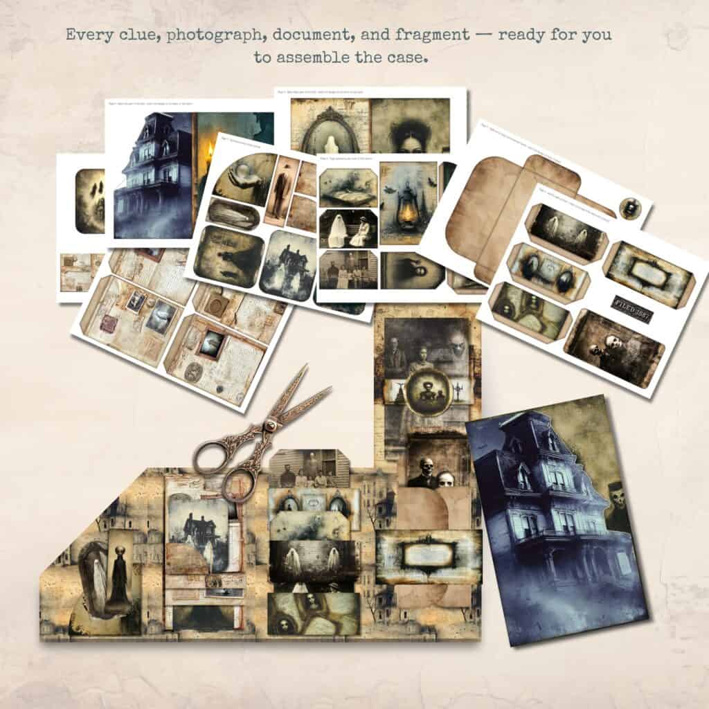 Vintage-inspired junk journal supplies for spooky Halloween themed crafts